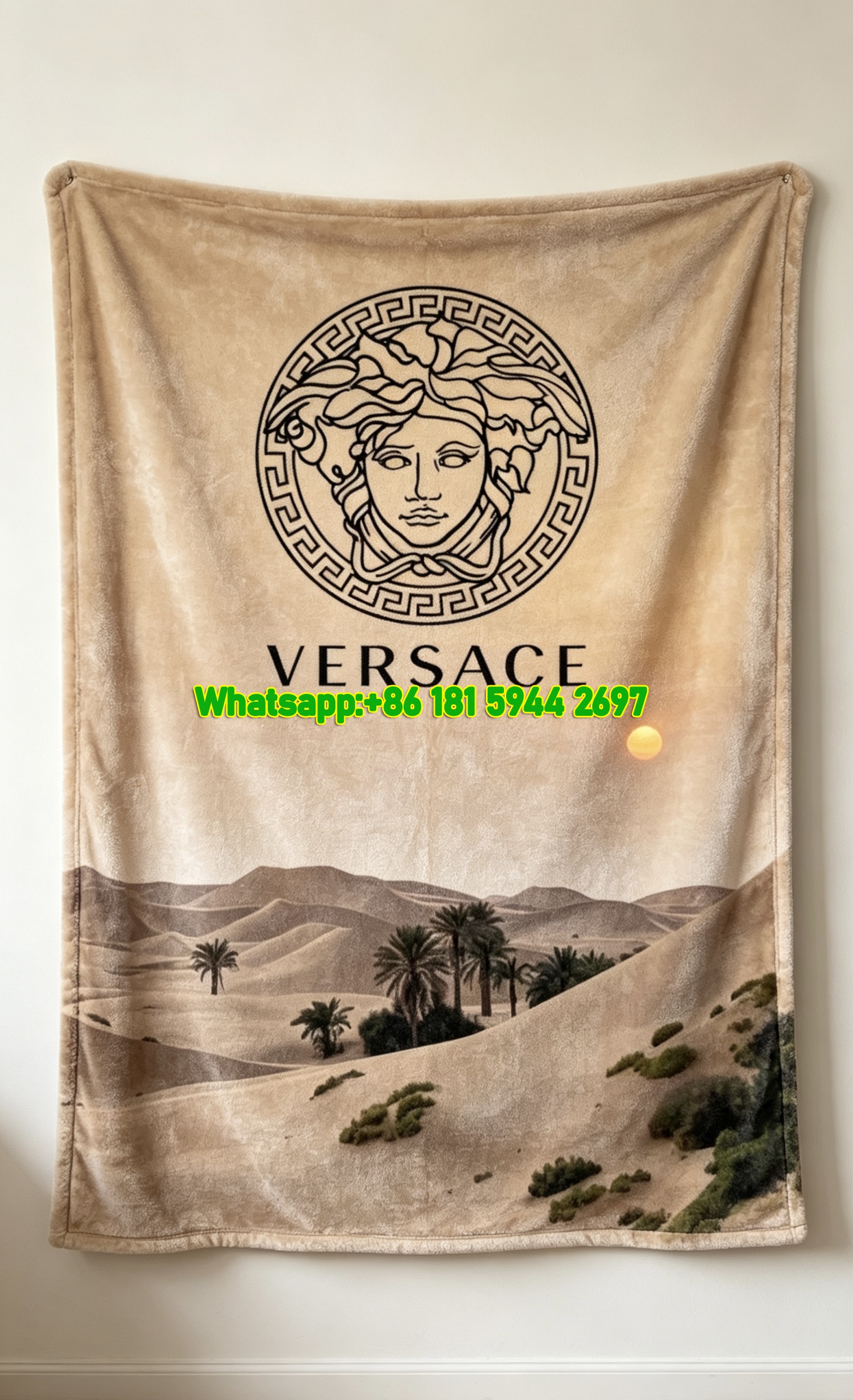 Beige Sand Versace Desert Sunset Print Flannel Throw Blanket IMG_1392